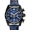 Versace V-Ray Chronograph Quartz Blue Dial Black Leather Strap Watch For Men - VEDB00418