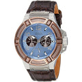 Guess Rigor Analogue Quartz Blue Dial Brown Leather Strap Watch For Men - W0040G10