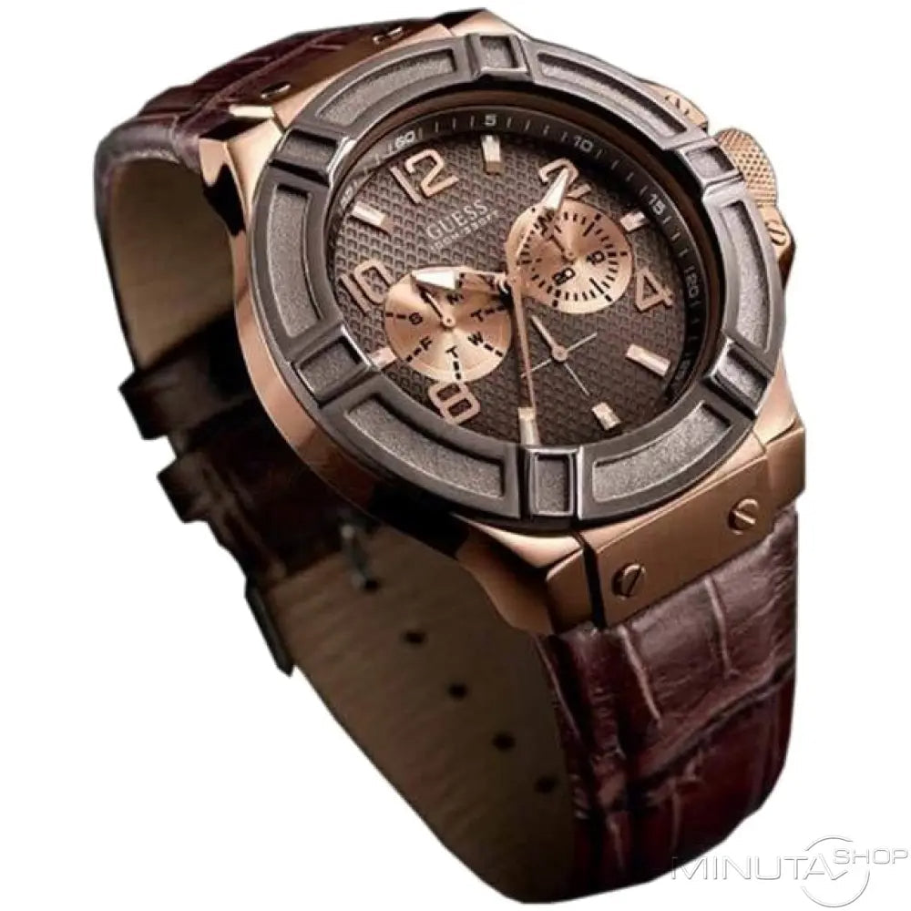 Guess Rigor Analog Brown Dial Brown Leather Strap Watch For Men - W0040G3