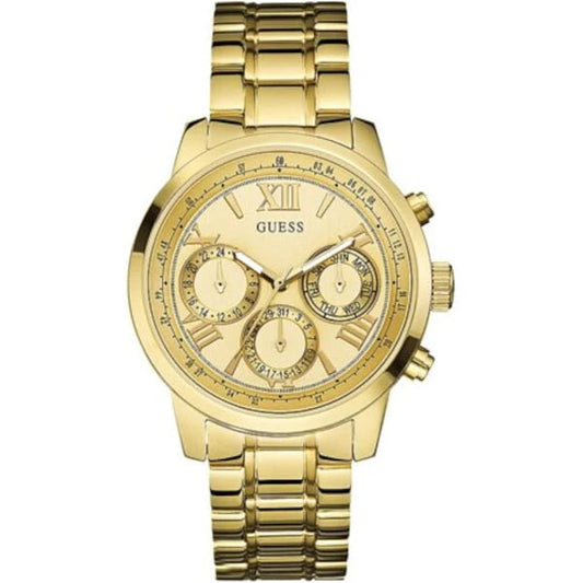 Guess Mini Sunrise Quartz Gold Dial Gold Steel Strap Watch For Women - W0448L2