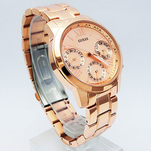 Guess Mini Sunrise Chronograph Quartz Rose Gold Dial Rose Gold Steel Strap Watch For Women - W0448L3