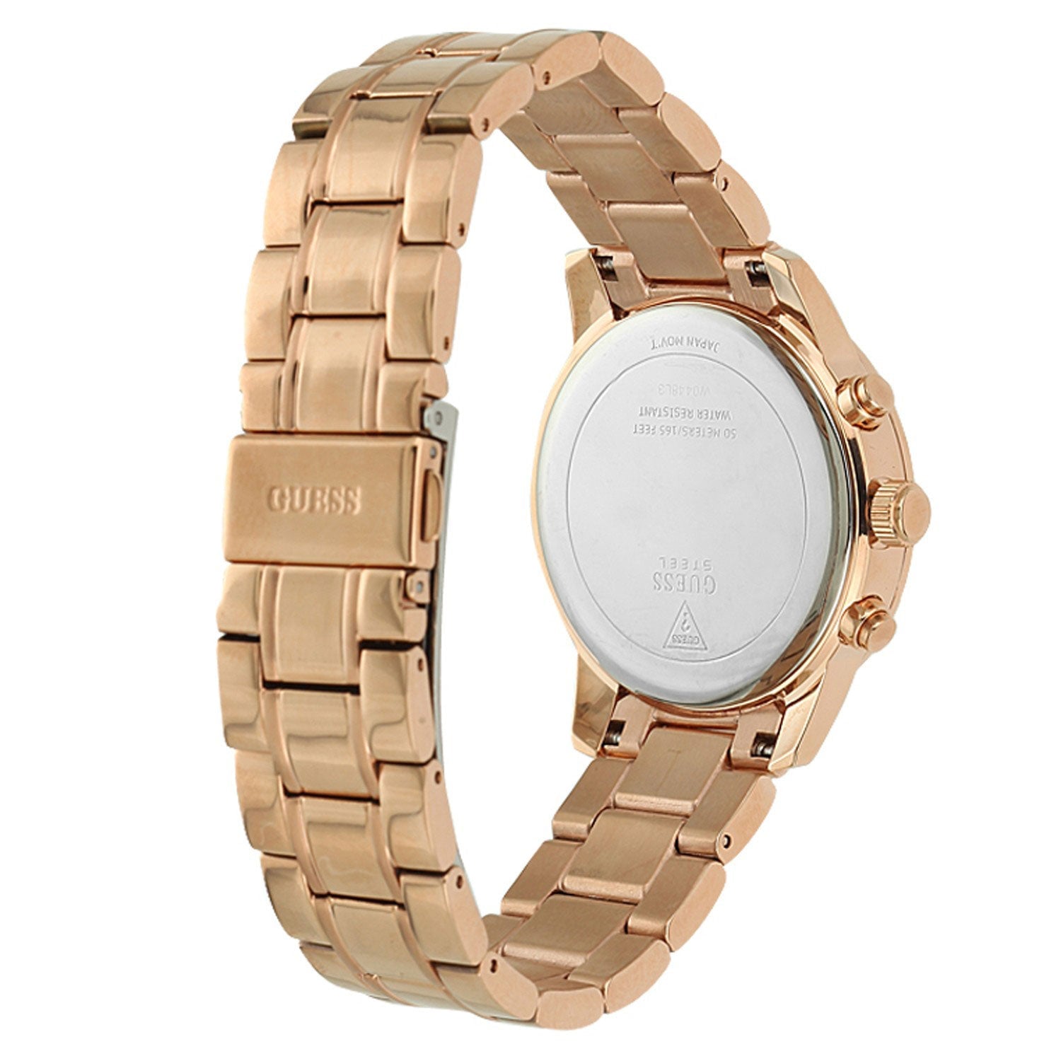 Guess Mini Sunrise Chronograph Quartz Rose Gold Dial Rose Gold Steel Strap Watch For Women - W0448L3