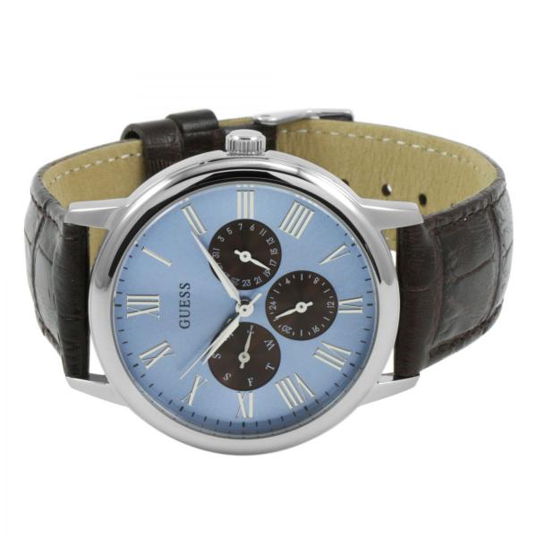 Guess Wafer Analog Blue Dial Brown Leather Strap Watch For Men - W0496G2