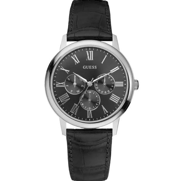 Guess Wafer Analog Black Dial Black Leather Strap Watch For Men - W70016G1