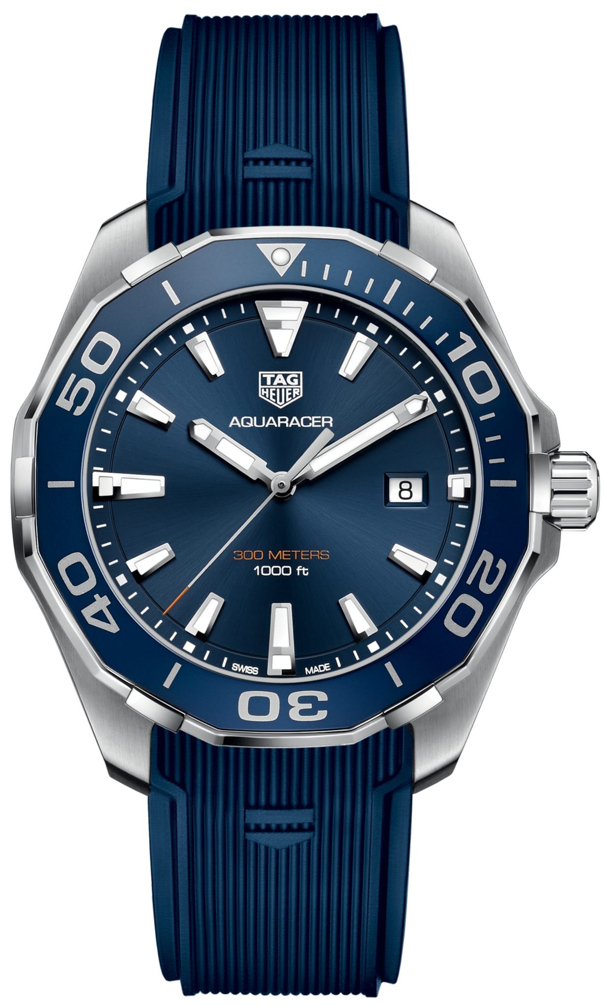 Tag Heuer Aquaracer Quartz Blue Dial Blue Rubber Strap Watch for Men - WAY101C.FT6153
