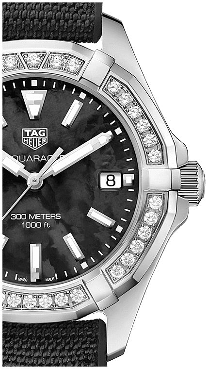 Tag Heuer Aquaracer Diamonds Mother of Pearl Black Dial Black Nylon Strap Watch for Women - WAY131P.FT6092