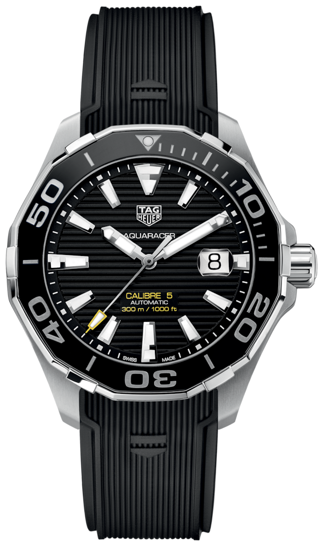 Tag Heuer Aquaracer Calibre 5 Automatic Black Dial Black Rubber Strap Watch for Men - WAY201A.FT6142