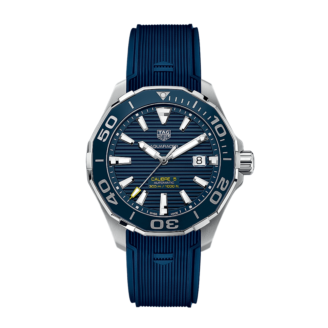 Tag Heuer Aquaracer Calibre 5 Automatic Blue Dial Blue Rubber Strap Watch for Men - WAY201B.FT6150
