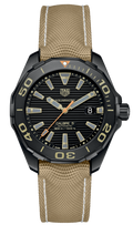 Tag Heuer Aquaracer 300 Calibre 5 Automatic Black Dial Brown Fabric Strap Watch for Men - WAY208C.FC6383