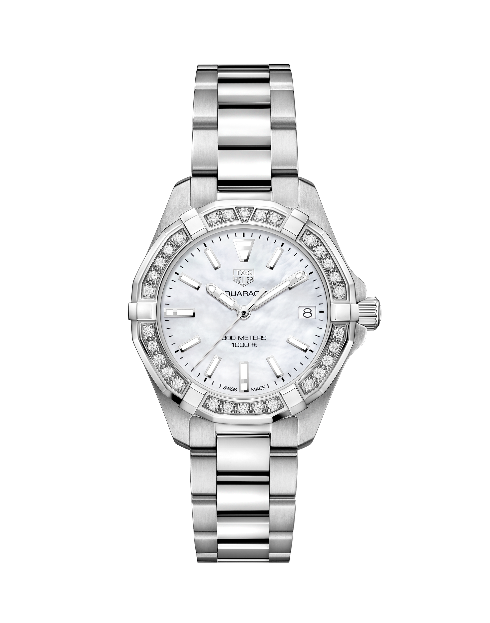 Tag Heuer Aquaracer Diamonds Mother of Pearl Dial Silver Steel Strap Watch for Women - WBD1313.BA0740