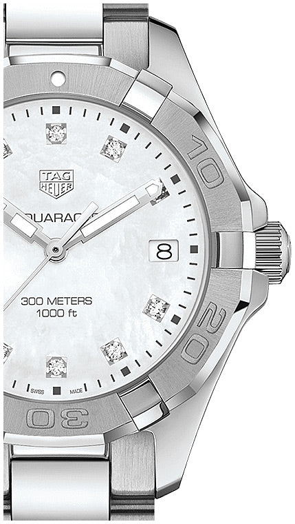 Tag Heuer Aquaracer Diamonds Mother of Pearl Dial Silver Steel Strap Watch for Women - WBD131B.BA0748