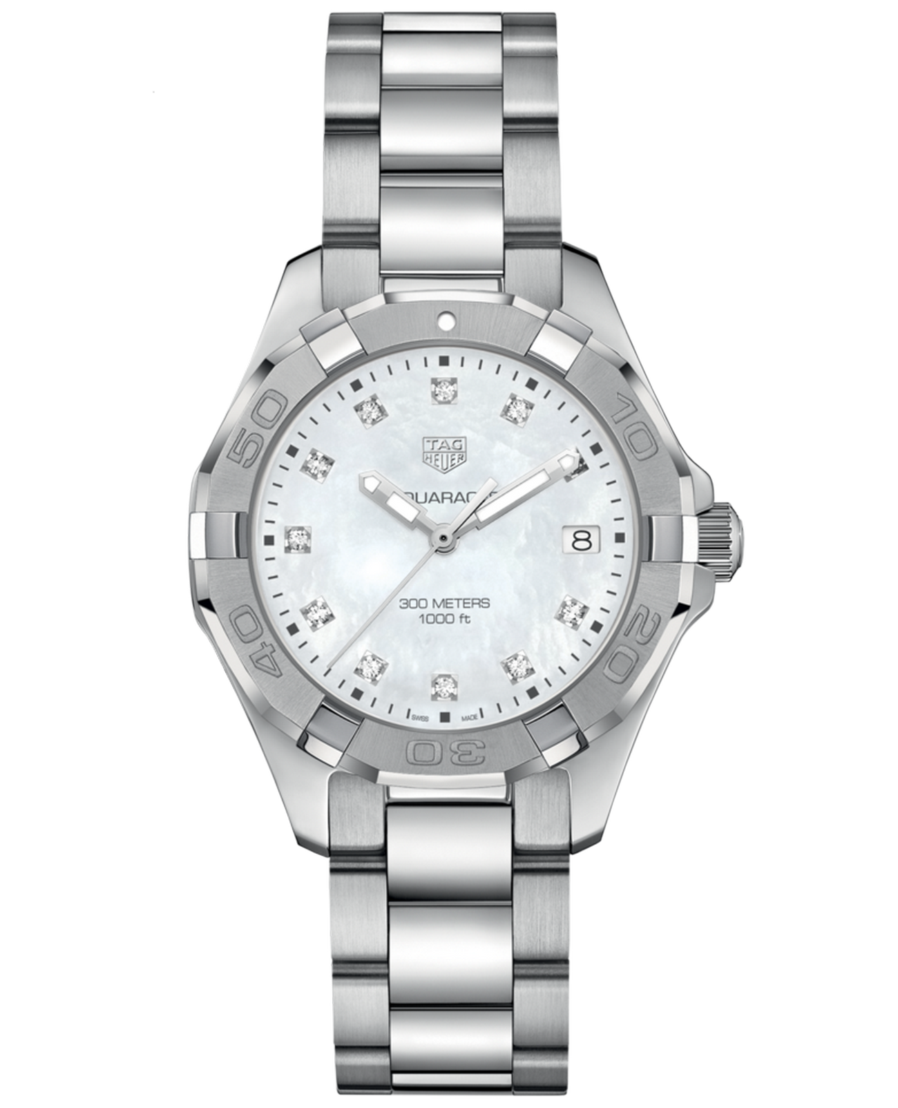 Tag Heuer Aquaracer Diamonds Mother of Pearl Dial Silver Steel Strap Watch for Women - WBD131B.BA0748