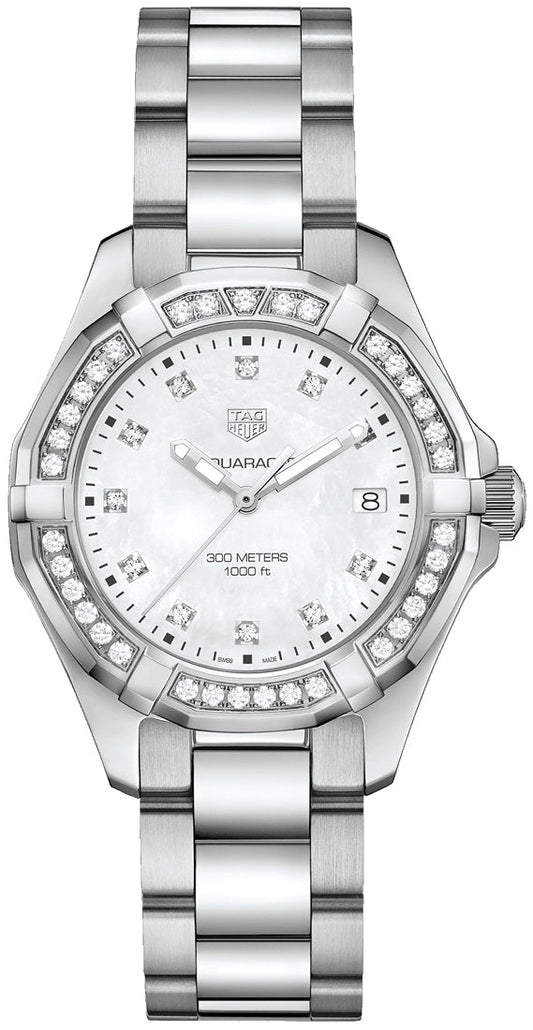 Tag Heuer Aquaracer Diamonds Mother of Pearl White Dial Silver Steel Strap Watch for Women - WBD131C.BA0748