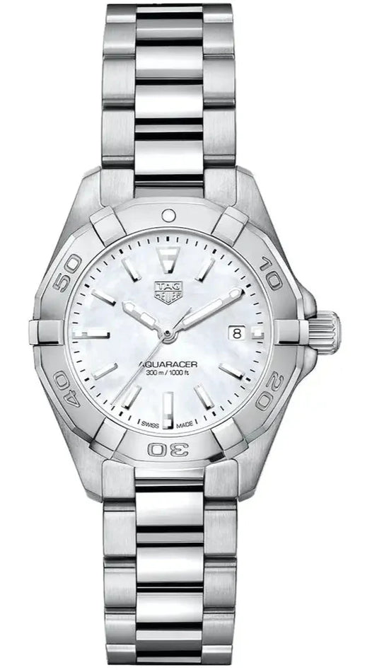 Tag Heuer Aquaracer Quartz Mother of Pearl White Dial Silver Steel Strap Watch for Women - WBD1411.BA0741