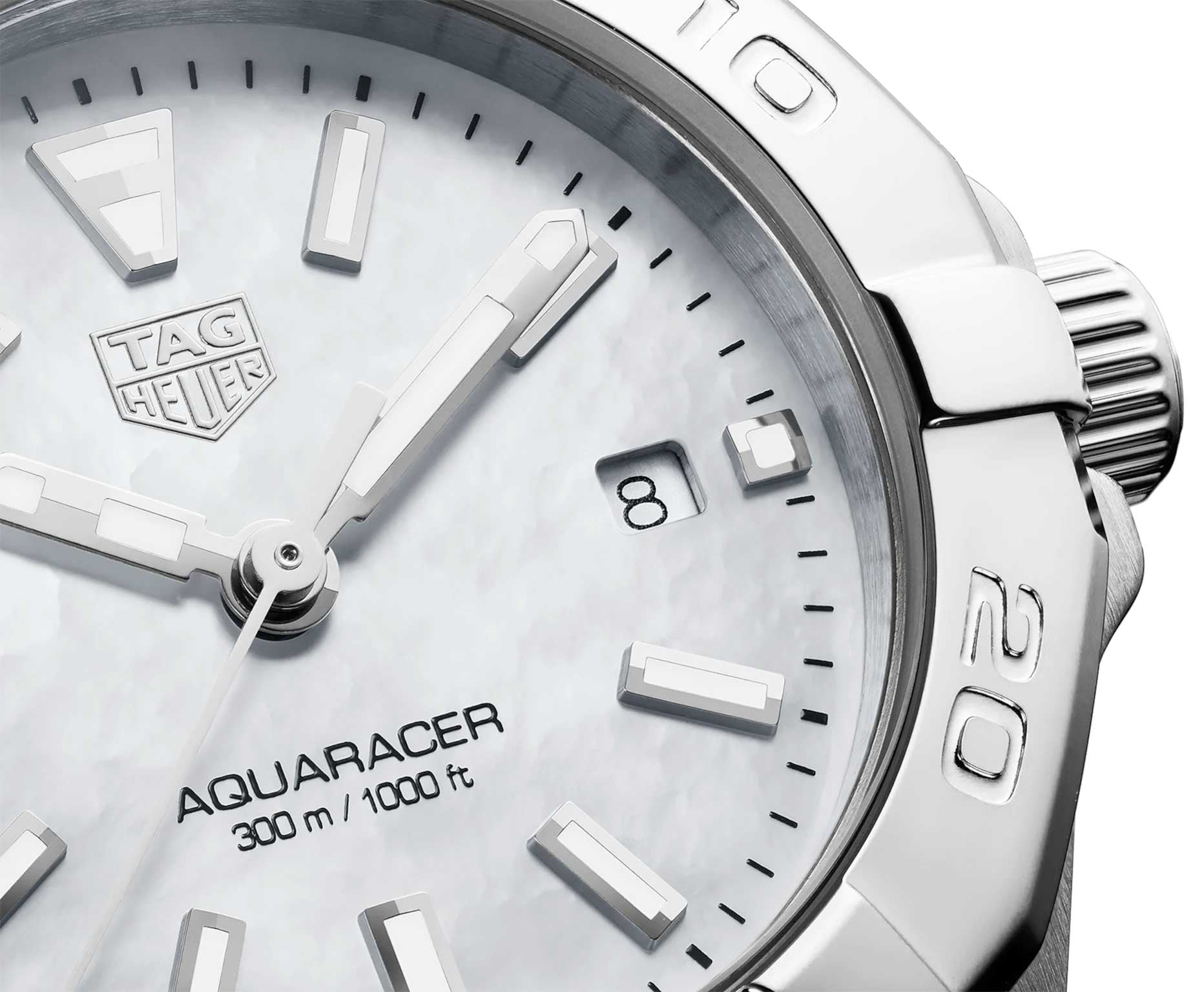 Tag Heuer Aquaracer Quartz Mother of Pearl White Dial Silver Steel Strap Watch for Women - WBD1411.BA0741