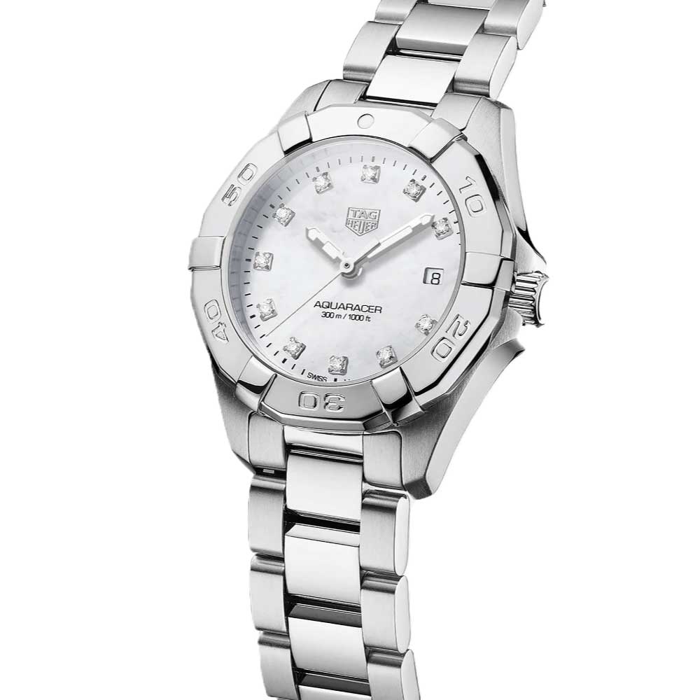 Tag Heuer Aquaracer Diamonds Mother of Pearl Dial Silver Steel Strap Watch for Women - WBD1414.BA0741