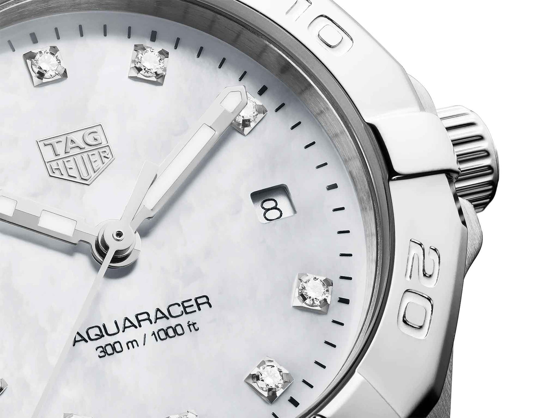 Tag Heuer Aquaracer Diamonds Mother of Pearl Dial Silver Steel Strap Watch for Women - WBD131B.BA0748