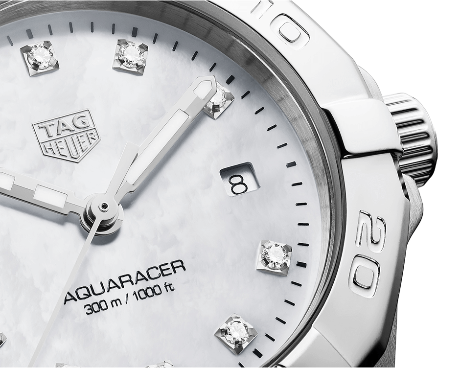 Tag Heuer Aquaracer Diamonds Mother of Pearl Dial Silver Steel Strap Watch for Women - WBD1414.BA0741