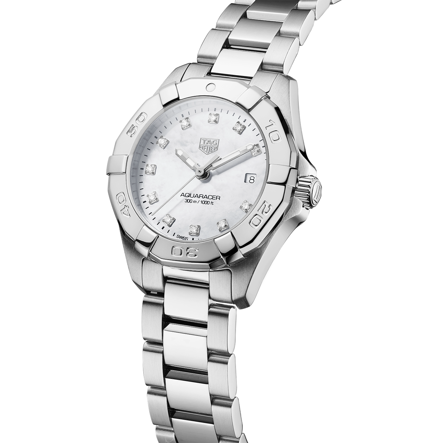 Tag Heuer Aquaracer Diamonds Mother of Pearl Dial Silver Steel Strap Watch for Women - WBD1414.BA0741