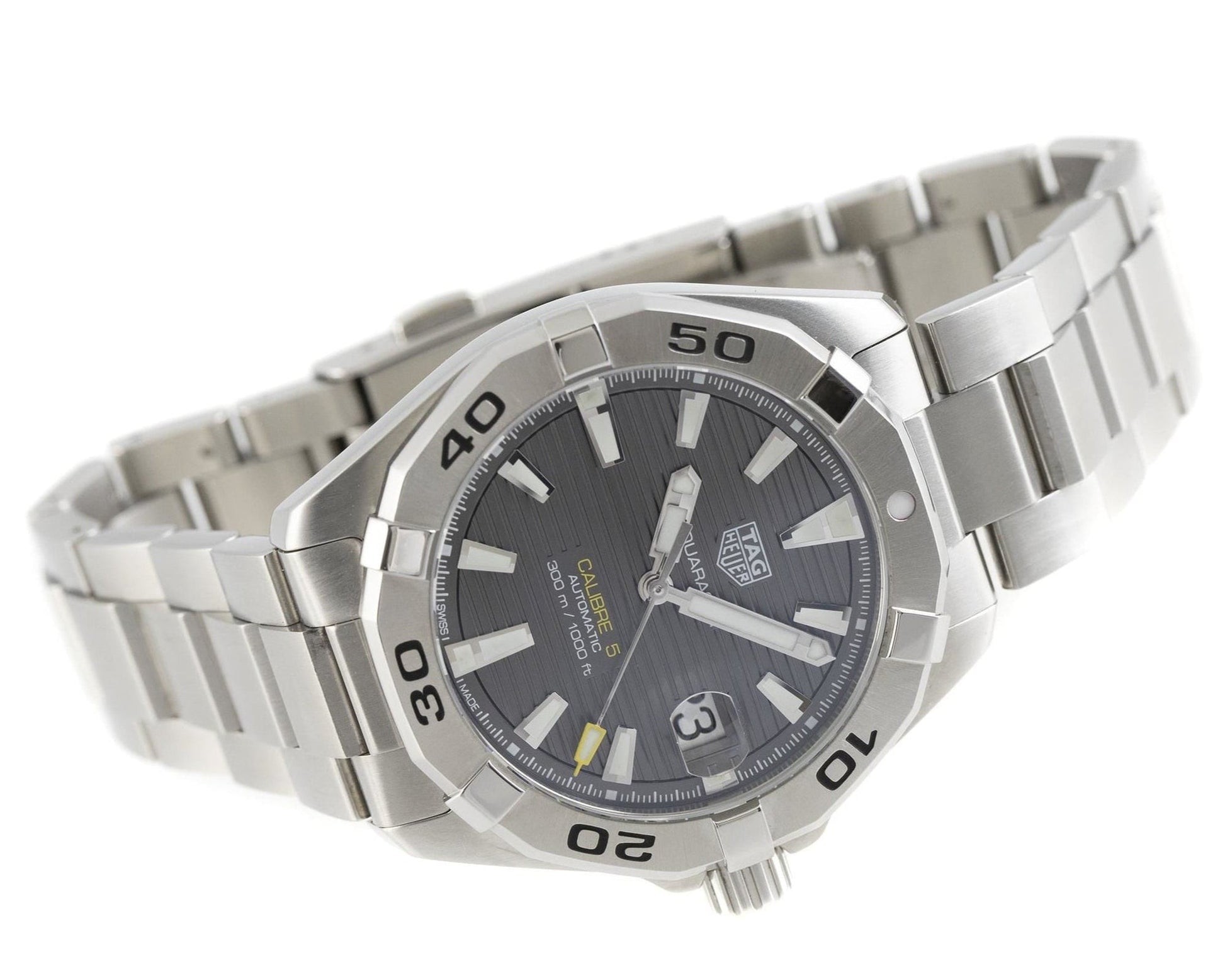 Tag Heuer Aquaracer Calibre 5 Grey Dial Silver Steel Strap Watch for Men - WBD2113.BA0928