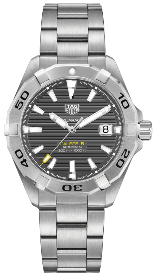 Tag Heuer Aquaracer Calibre 5 Grey Dial Silver Steel Strap Watch for Men - WBD2113.BA0928