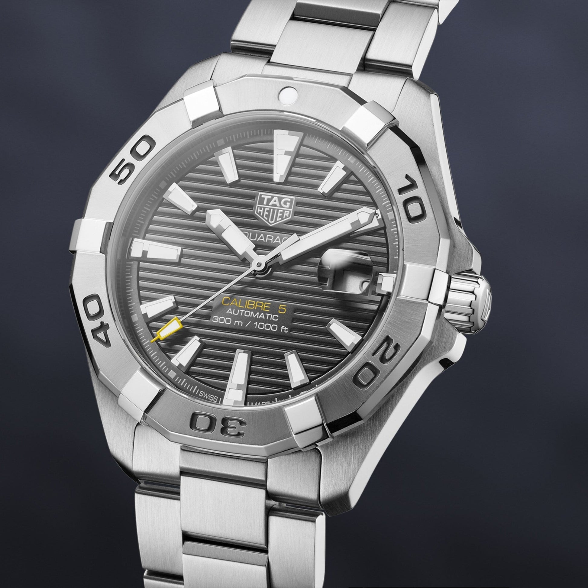 Tag Heuer Aquaracer Calibre 5 Grey Dial Silver Steel Strap Watch for Men - WBD2113.BA0928