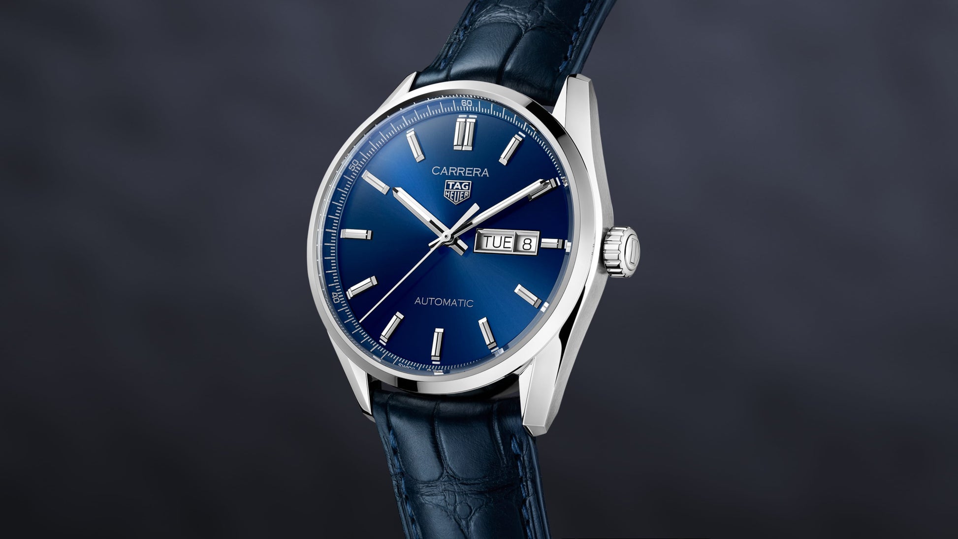 Tag Heuer Carrera Day Date Blue Dial Blue Leather Strap Watch for Men - WBN2012.FC6502