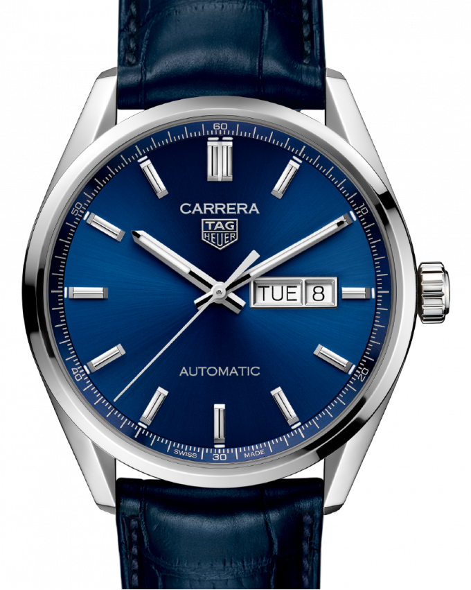 Tag Heuer Carrera Day Date Blue Dial Blue Leather Strap Watch for Men - WBN2012.FC6502