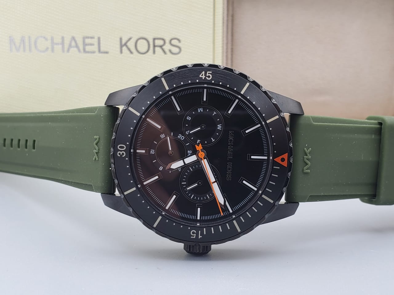 Michael Kors Cunningham Chronograph Black Dial Green Rubber Strap Watch For Men - MK7165