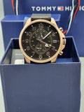 Tommy Hilfiger Dean Chronograph Quartz Black Dial Black Leather Strap Watch for Men - 1791273