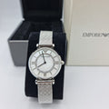 Emporio Armani Gianni T-Bar Quartz Mother of Pearl Dial Silver Mesh Bracelet Watch For Women - AR11319