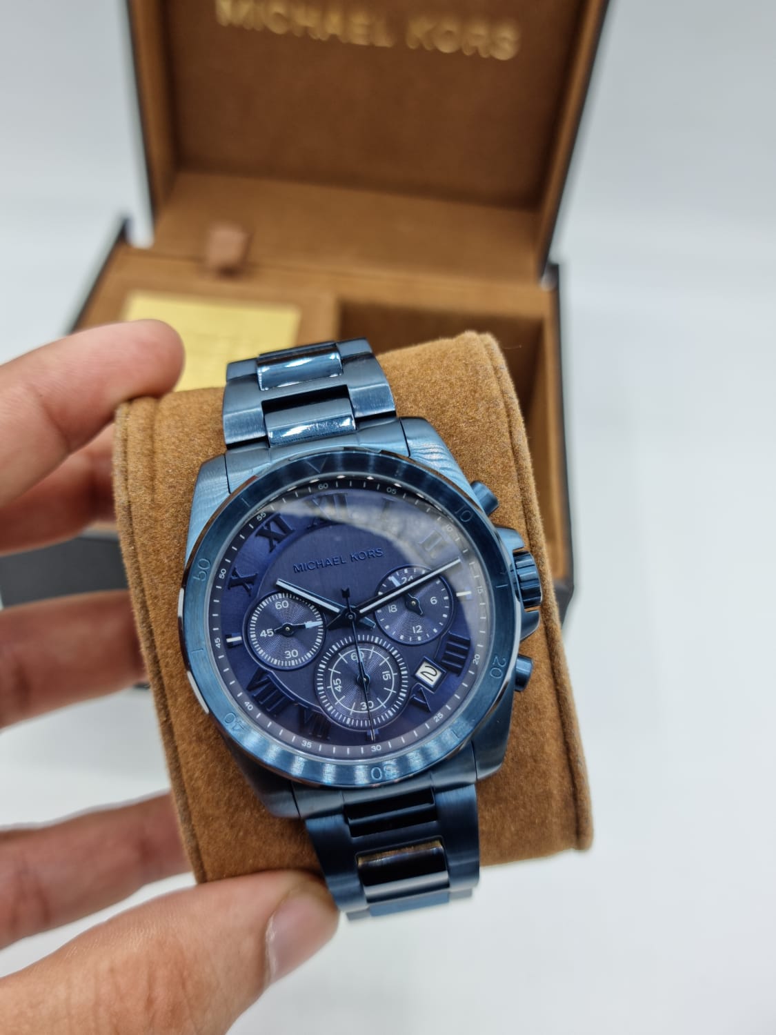 Michael Kors Brecken Chronograph Quartz Blue Dial Blue Steel Strap Watch For Men - MK6361