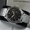 Emporio Armani Mario Chronograph Black Dial Silver Steel Strap Watch For Men - AR11241