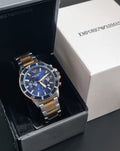 Emporio Armani Mario Chronograph Blue Dial Two Tone Steel Strap Watch For Men - AR11362