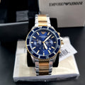 Emporio Armani Mario Chronograph Blue Dial Two Tone Steel Strap Watch For Men - AR11362