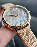 Emporio Armani Kappa Quartz Mother of Pearl Taupe Dial Brown Leather Strap Watch For Men - AR11151