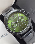 Emporio Armani Mario Chronograph Green Dial Black Steel Strap Watch For Men - AR11472