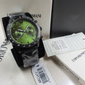 Emporio Armani Mario Chronograph Green Dial Black Steel Strap Watch For Men - AR11472