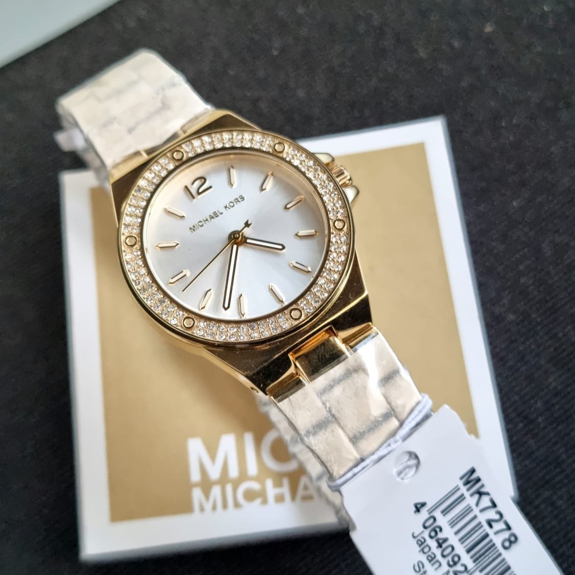 Michael Kors Lennox Three-Hand Silver Dial Gold Steel Strap Watch For Women - MK7278