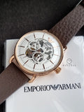 Emporio Armani Meccanico Automatic White Dial Brown Leather Strap Watch For Men - AR60027