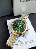 Emporio Armani Claudio Chronograph Green Dial Two Tone Steel Strap Watch For Women - AR11511