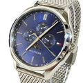 Tommy Hilfiger Oliver Quartz Blue Dial Silver Mesh Bracelet Watch for Men - 1791302