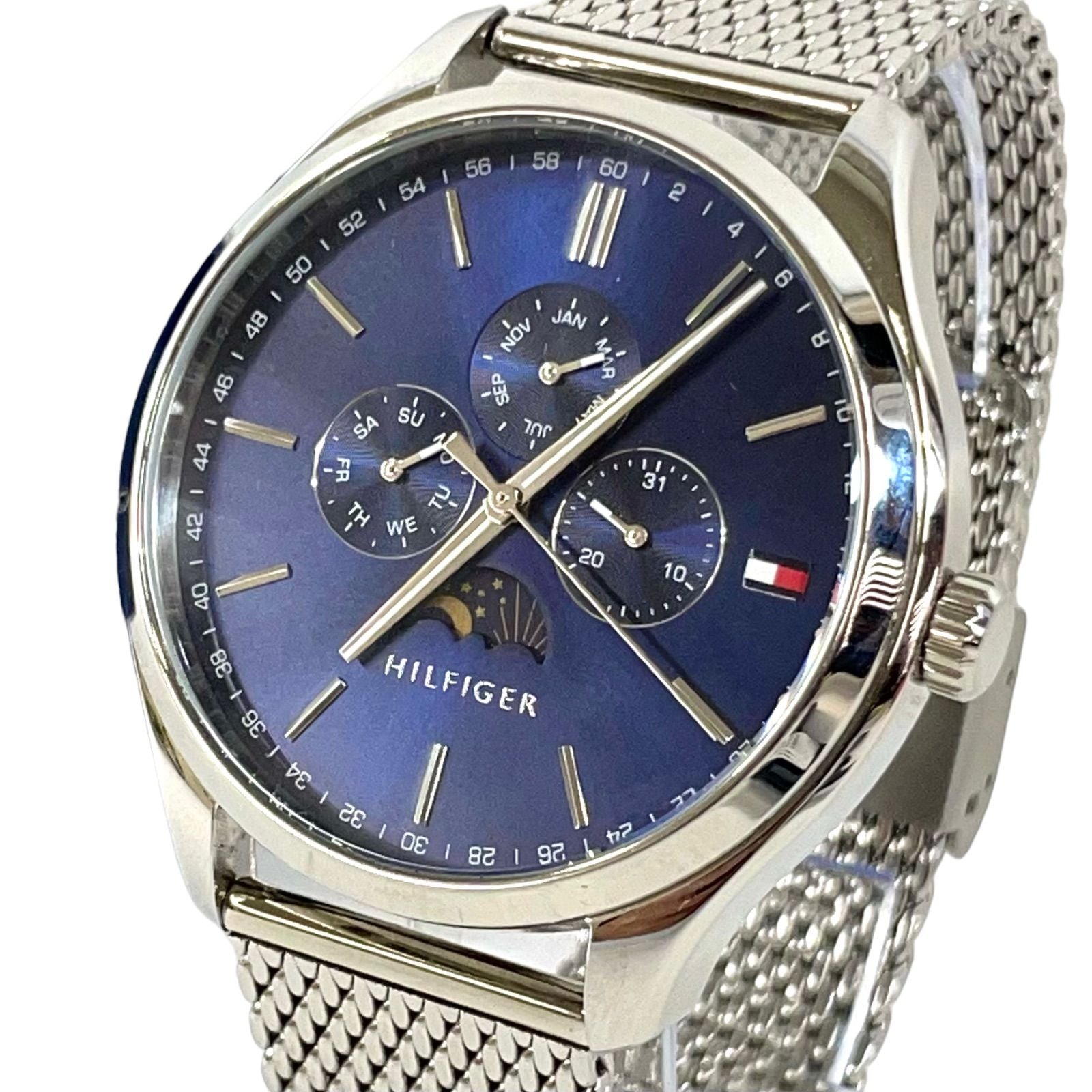 Tommy Hilfiger Oliver Quartz Blue Dial Silver Mesh Bracelet Watch for Men - 1791302