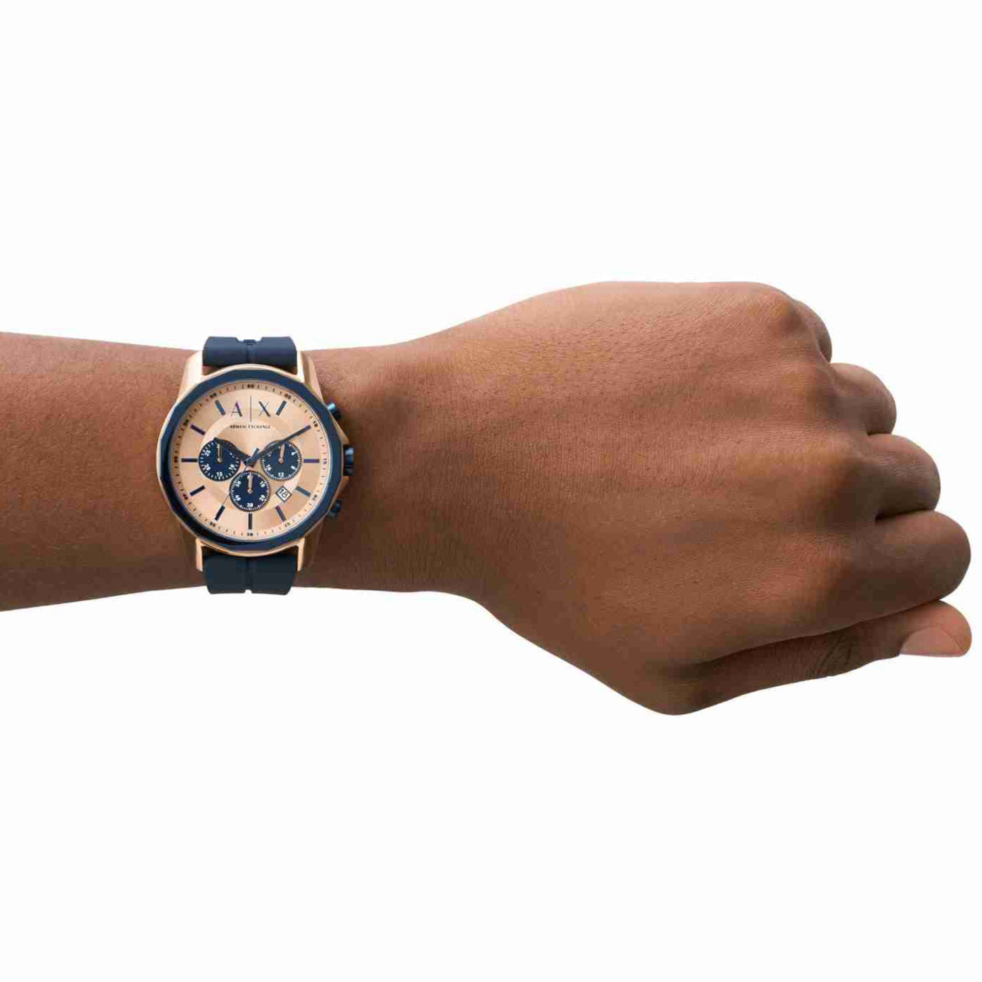 Armani Exchange Hampton Chronograph Rose Gold Dial Blue Silicone Strap Watch For Men - AX1730