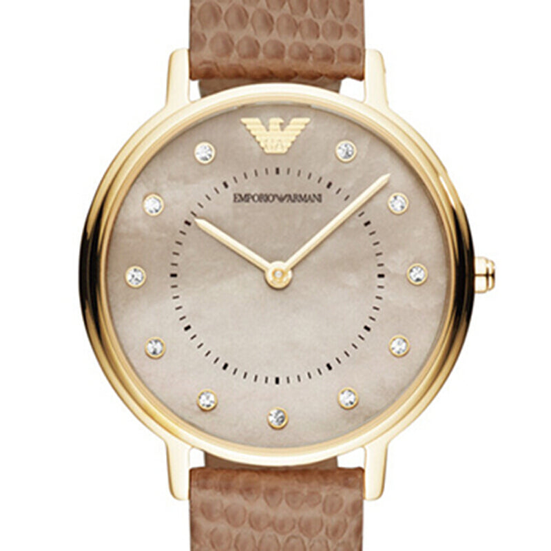 Emporio Armani Kappa Quartz Mother of Pearl Taupe Dial Brown Leather Strap Watch For Men - AR11151