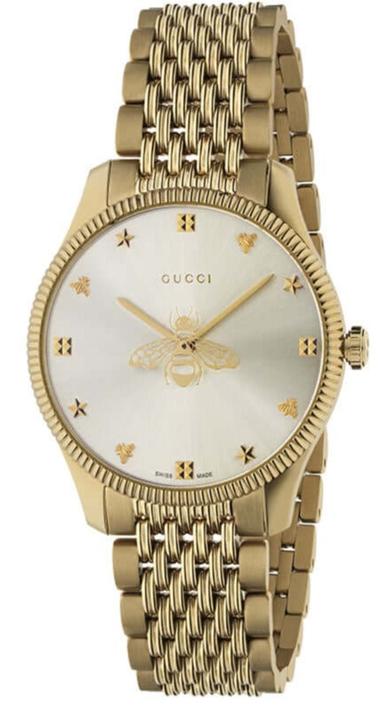 Gucci G Timeless Quartz Silver Dial Gold Steel Strap Watch For Women - YA1264155