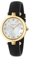 Gucci Diamantissima Mother of Pearl Dial Black Leather Strap Watch for Women - YA141404