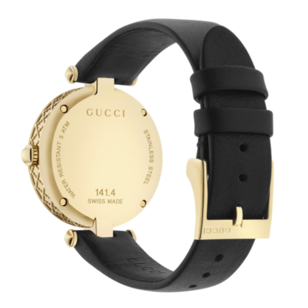 Gucci Diamantissima Mother of Pearl Dial Black Leather Strap Watch for Women - YA141404