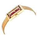 Gucci G Frame Quartz Diamonds White Red Blue Dial Gold Mesh Bracelet Watch For Women - YA147511