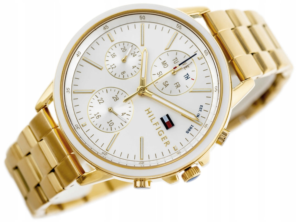 Tommy Hilfiger Carly White Dial Gold Stainless Steel Strap Watch for Women - 1781786